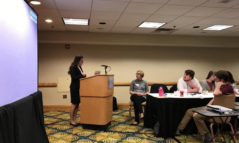 Samuel Pontarolo, seen in the white shirt, is working with rest of the Society for Collegiate Journalists on the future policies of the Society. (Northern Review photo/Shane Tilton)