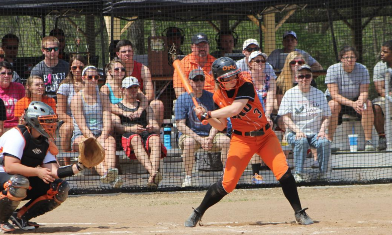 Senior Taylor Manahan bats during Sunday's OAC championship game. (ONU Sports Information photo)
