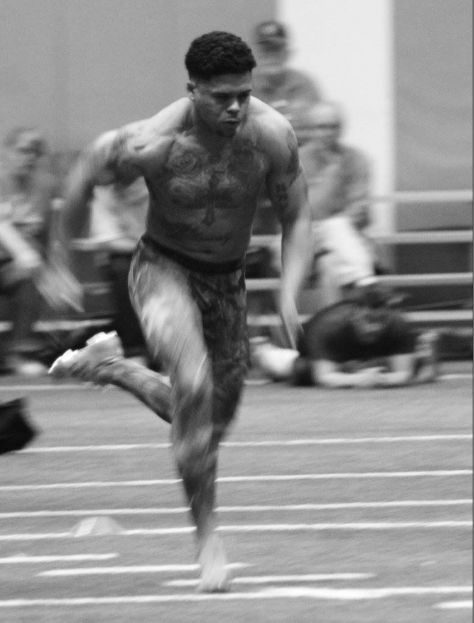 Price ran his 40-yard dash in 4.45 seconds on Monday, March 14, 2016. (photo/ former ONU football player Che'ron Jenkins ('15))