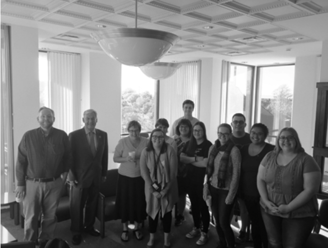 Members of Sigma Tau Delta met with President DiBiasio for an afternoon of tea and a discussion on the value of English education (Northern Review photo/Dominic Turnea).