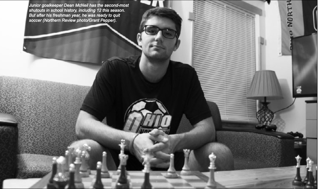 Junior goalkeeper Dean McNeil has the second-most shutouts in school history, including 12 this season. But after his freshman year, he was ready to quit soccer (Northern Review photo/Grant Pepper).