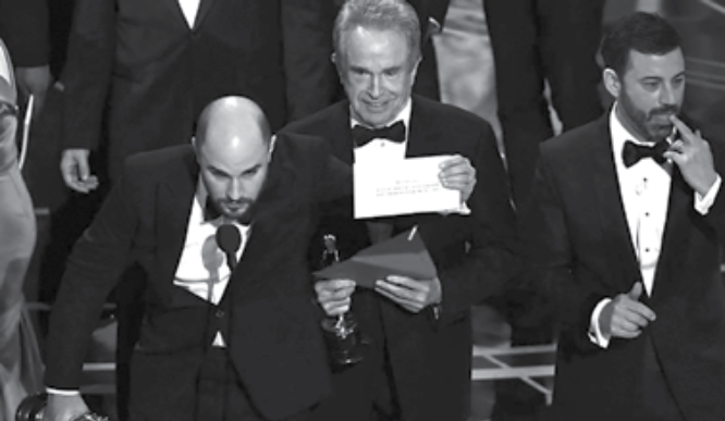 The Academy Awards ended with a shocking change in the winner for Best Picture (photo/Wall Street Journal).