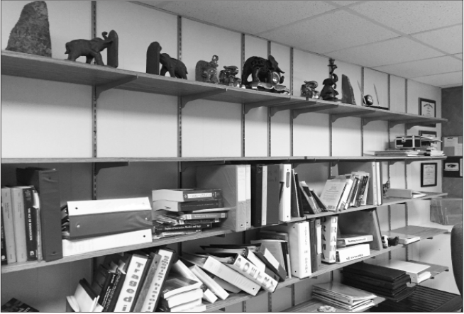 Dr. Bauers' shelves are slowly going bare as she nears retirement after over a decade of service at ONU. (Northern Review photo/Grace Huff)